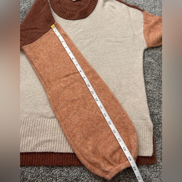 Madewell Cream and Tan Crew Neck Sweater Colorblock Knit merino wool medium - Picture 14 of 14